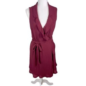 Modcloth Wrap Dress Daytime Dapper Burgundy Stripe Ruffle Sleeveless Knee Length